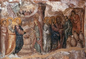 カナでの結婚、ナルテクスの壁画、アフェンディコ教会、ブロントキオン修道院 作： Greek School