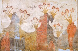 ユリまたは春の部屋、アクロティリのフレスコ画、テラ (現在のサントリーニ島)、ギリシャ、ミノア文明