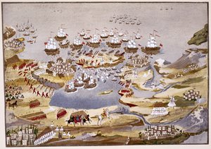 包囲と海軍の戦い、マクリヤンニス将軍によるギリシャ独立戦争の絵画史のプレート13 作： Greek School