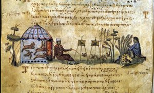 鳴き声での鳥の狩り。オピアヌス・デ・ヴェナチオーネのギリシャ語写本 作： Greek School