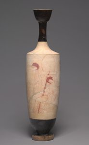 白地レキトス（葬祭用油差し）、紀元前420年頃（彩色テラコッタ） 作： Greek School
