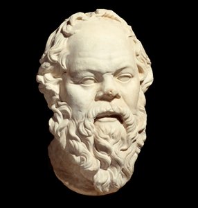 ギリシャの哲学者ソクラテス（紀元前470-399年）の大理石製胸像で、アテネスのポンペイオンを飾っていたリシッペの原型（紀元前330年頃）に倣ったもの。日高0.33m、パリ、ルーヴル美術館 作： Greek or Roman