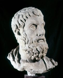 叙事詩の創始者であるギリシャの哲学者、エピキュール（紀元前341～紀元前270年）の肖像。ローマ、バラッコ美術館 作： Greek or Roman