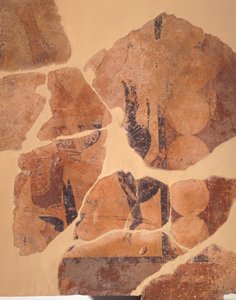 ハンターの帰還、ギリシャ、サーモスのテンプル C のフレスコ画、ギリシャ文明、紀元前 630 年頃