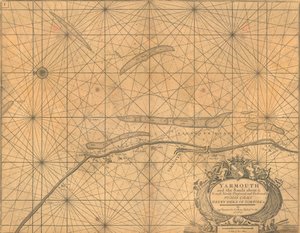 ヤーマスとその周辺の砂浜の海図、1700年頃（彩色済みエングレーヴィング） 作： Greenvile Collins
