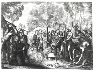 1664年に出版されたフランソワデュクルーによる「歴史のカナデンシス」からのヌーヴェルフランスのイエズス会の父の死