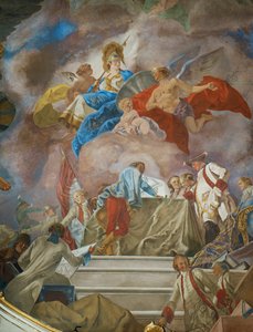 天才がオーストリアの将軍たちを軍学の女神ミネルヴァに推薦する。 作： グレゴリオ・グリエルミ