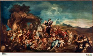 モーゼが岩から水を叩く様子 グレゴリオ・デ・フェラーリ（1647-1726）の絵 ジュネス、ストラーダ・ヌオーヴァ美術館 作： Gregorio De Ferrari
