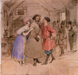1830年代末のオペラ、M。グリンカ作「皇帝イヴァンスサニンの生涯」のシーン