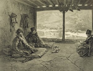 1847年パリのアルフレッドレオンルメルシエによって出版されたアドルフムイエロン（1820-81）によって刻まれた、コーカサスの本からのプレート50、ダゲスタンのホスラフでのシャリア講義 作： Grigori Grigorevich Gagarin