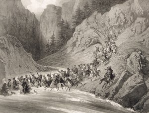 ユージーンシセリ（1813-90）によって刻まれたコーカサスの本からの黒海近くの襲撃のチェルケル人、プレート4、アルフレッドレオンレメルシエ、Pによって出版されたアドルフジャンバプティストバヨ（1810-66）