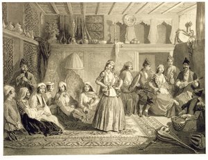 チャールズクロードバシェリエとアドルフバヨ（1810-66）のパブによって彫刻された、コーカサスの本のプレート40、Shirvanskaya草原にあるシェマカの浴場近くの休憩室。アルフレッド・レオン・レメルシ 作： Grigori Grigorevich Gagarin