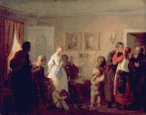 マナーハウスで新婚夫婦を祝福、1860 作： Grigori Grigorievich Mjasoedov