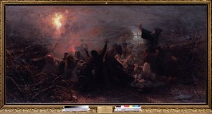 自己犠牲。 1666 年から 1667 年にかけての正教会のラスコル (または分裂) のエピソード、モスクワ総主教の改革に反対する抗議の兆候が見られたとき、特定の古い信者は、e の終わりを恐れて自分自身に火をつけました。 作： Grigori Grigoryevich Myasoedov