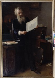 「第一印象」（第一印象）。 アーティストのイワン・イワノビッチ・シシキン (Ivan Ivanovitch Shishkin) (1832-1898) が、制作したばかりの作品の 1 つを見ている肖像画。 Grigori (Grigoriy, Grigory) による絵画 Grigoryevich Myasoyedov ( 作： Grigori Grigoryevich Myasoedov