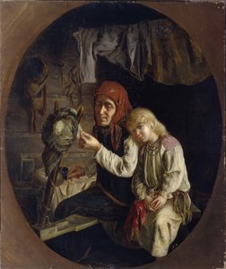 スピニングレッスン、1859 作： Grigori Grigoryevich Myasoedov
