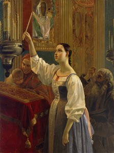 アイコンの前にろうそくを置いた少女、1842