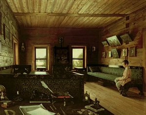 オストロフキーでのニコライ・ミルユコフの家での研究、1844 作： Grigori Vasilievich Soroka