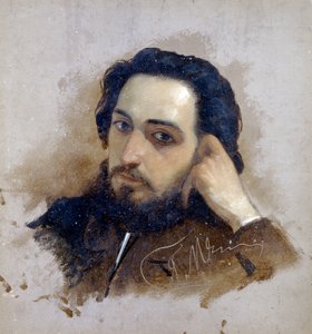 Portrait de Vsevolod Mikhailovitch Garchine (1855-1888), ecrivain russe (作者 Vsevolod Garshin の肖像). Peinture de Grigori (Grigoriy, Grigory) Grigoryevich Myasoyedov (Myasoedov, Miasoedov) (1834-1911) - Huile sur carton - キスロヴォツク、ミュージアム N. 作： Grigoriy Myasoyedov