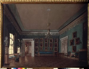 部屋で。 グリゴリ・カルポヴィッチ・ミハイロフ (1814-1867) の絵画、キャンバスに油彩。 19世紀のロシア美術。 国立トレチャコフ美術館、モスクワ。 作： Grigory Mikhailov