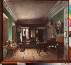 ビコフの家の内部 - グリゴリ・ヴァシリエヴィチ・ユロフの絵画 (?-1896 年以降)、キャンバスに油彩、1850 年頃、ロシア美術 作： Grigory Vasilievich Yurov