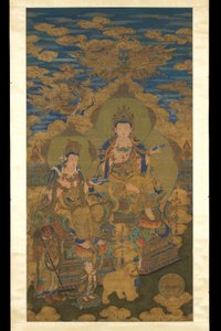 菩薩観音菩薩の2つのバージョン、c.1750（シルクのインクと色） 作： Guanpeng (after) Ding