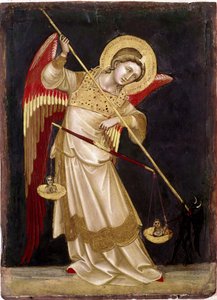 天使が天秤で魂を量る 木画 グァリエント・ディ・アルポ（1338-1370） 14世紀 パドヴァの市民博物館 作： Guariento di Arpo