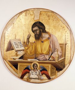 聖マタイ」グァリエント・ディ・アルポ（1338年活動、1367年または1370年死去）作、木の上の絵。 作： Guariento di Arpo