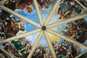 モラッツォーネことピエル・フランチェスコ・マズッケーリ（1573-1626）とグェルチーノことジョヴァンニ・フランチェスコ・バルビエリ（1591-1666）のフレスコ画、ピアチェンツァ大聖堂の内部（イタリア、エミリア・ロマーニャ州 作： Guercino
