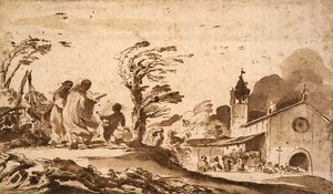 PD.1-1987 「葬送行列のある風景」（水墨画） 作： Guercino