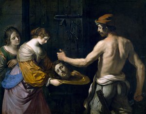 洗礼者聖ヨハネの頭を受け取るサロメ 作： Guercino (1591 1666)