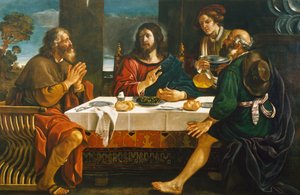 エマオでの晩餐」ジョヴァンニ・フランチェスコ・バルビエリ（グェルチーノ）（1591-1666）、油彩・キャンバス 作： Guercino