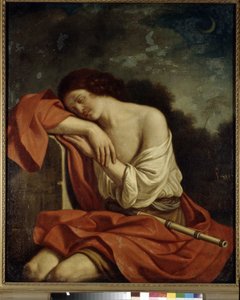 眠れるエンディミオン。 Guercino または Le Guerchin (1591-1666) として知られる Giovanni Francesco Barbieri の絵画、キャンバスに油彩。 イタリアの芸術