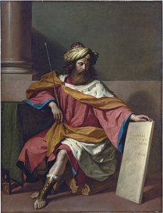 ダビデ王 - Le Guerchin (1591-1666) として知られる Barbieri Giovanni Francesco の絵画、キャンバスに油彩