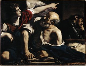 天使によって解放された聖ペテロ - キャンバスに油彩、1622年頃 作： Guercino
