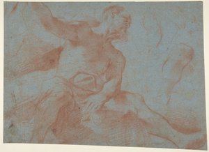 右腕を上げた着席老人（ティトヌス）（レクト） 作： Guercino