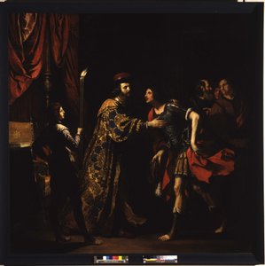 カトン・デュティカスの別れには、彼の息子がいる。 作： Guercino