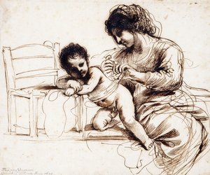椅子に座った母子 作： Guercino