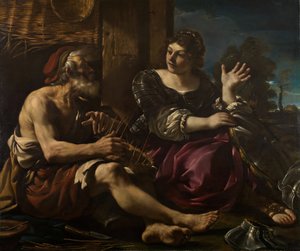 エルミニアと羊飼い、1619-20。 作： Guercino
