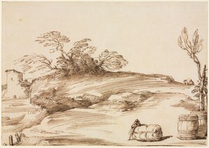 ベールに寄りかかった男のいる風景c。 1640。