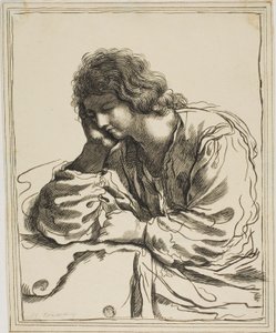 瞑想中の伝道者聖ヨハネ 作： Guercino