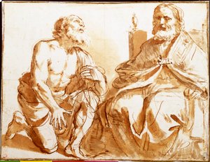 ビショップとニーリング・セイント 作： Guercino