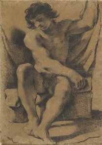 ほぼ正面図で座っている裸の若い男、カリフォルニア州。 1618年。