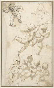 プッティと浮遊天使 作： Guglielmo Caccia