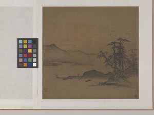 トワイライトグローの漁村（シルクにインクと赤のウォッシュ） 作： Gui Xia