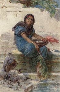 聖なる鳥への餌やり（カラーリトグラフ 作： Guido Bach