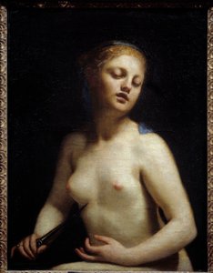 ルクレイスの死 ルクレイス（ルクレツィア、ルクレティア、ローマの女性）は、従兄弟のセクストゥス・タルクイン（超人タルクインの息子）の暴力の犠牲になった。ルクレイスは父と夫（コラティヌス）を呼び寄せ、ルキウス・Tの従兄弟であるルキウス・ジュニウス・ブルトゥスとともに到着した。 作： Guido Cagnacci