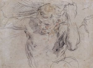 サテュル・リフティング・ドレープと彼の左手の補助的研究 作： Guido Reni