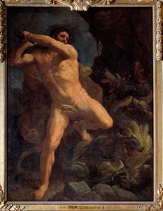 ヘラクレスがレルヌのヒュドラを捕らえる絵 グイド・レーニ・ディット・ル・ガイド（1573-1642）の絵 1617年 日2,6x1,9 m 作： Guido Reni