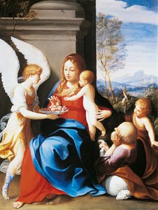 天使に仕える聖家族、グイド・レニ (1575-1642) 作： Guido Reni